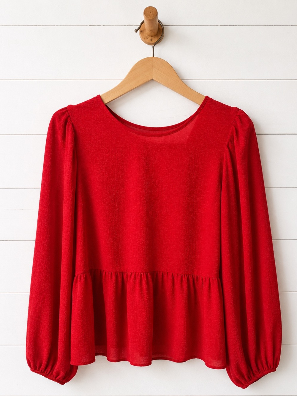 🖤Express Red Peplum Blouse with Puff Sleeves Xtra Small